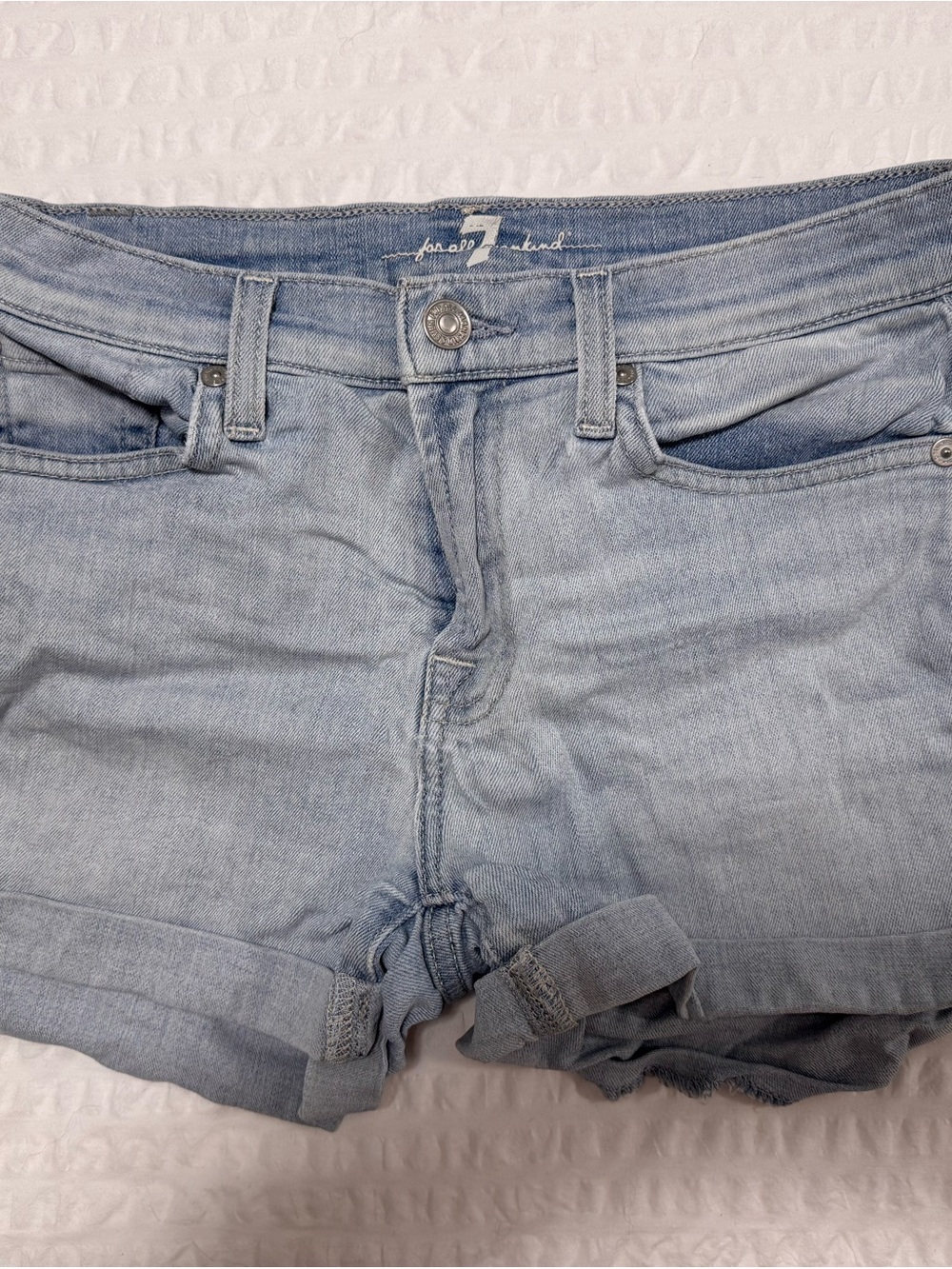7 For All Mankind Light Blue Rolled Hem Denim Shorts